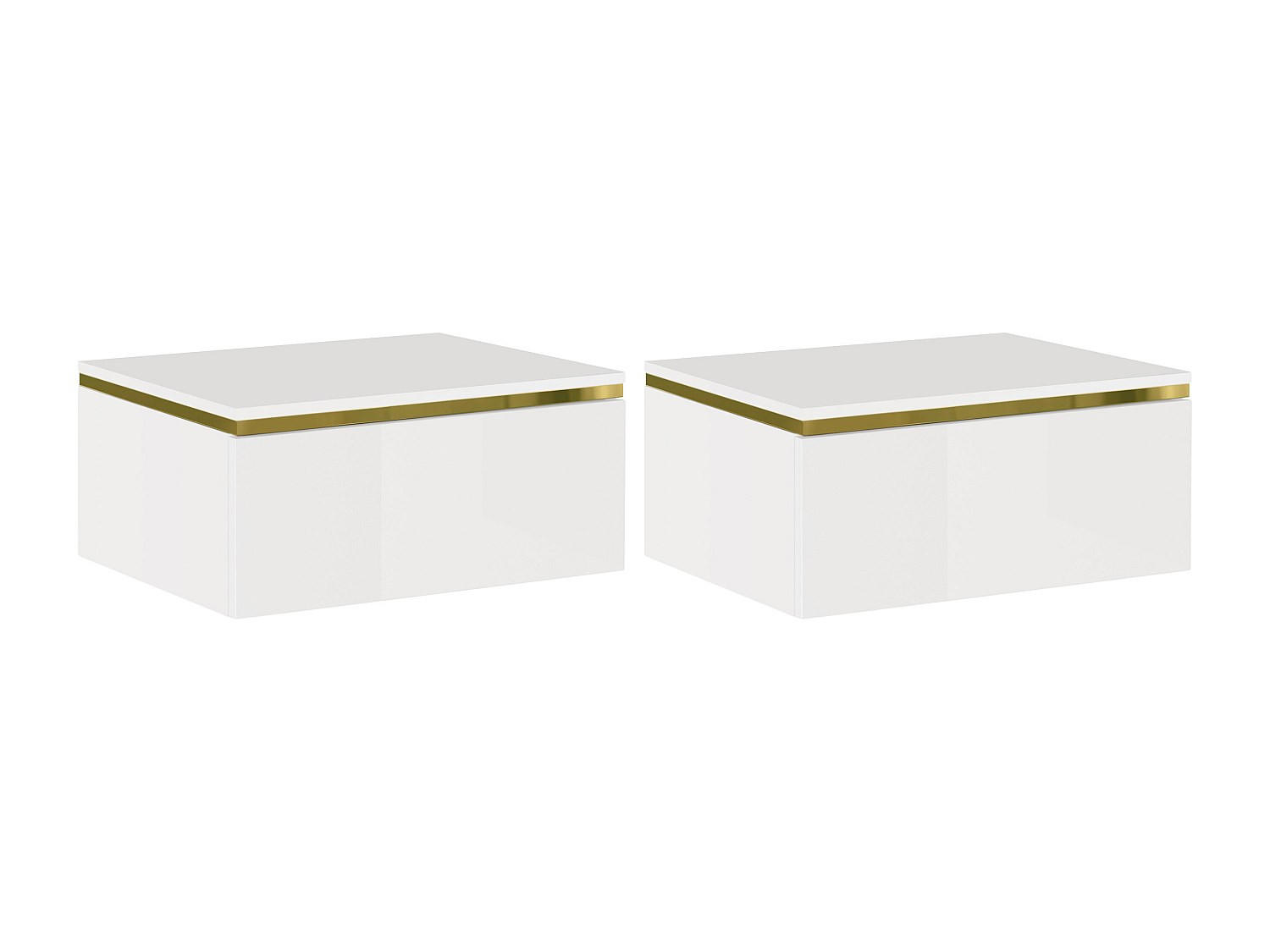 2ER-SET hängende Nachttische mit 1 Schublade - Hochglanz Weiß & Gold - VUKIA - Weiß, Holz (48.5/19.8/38.2cm) - Pascal Morabito
