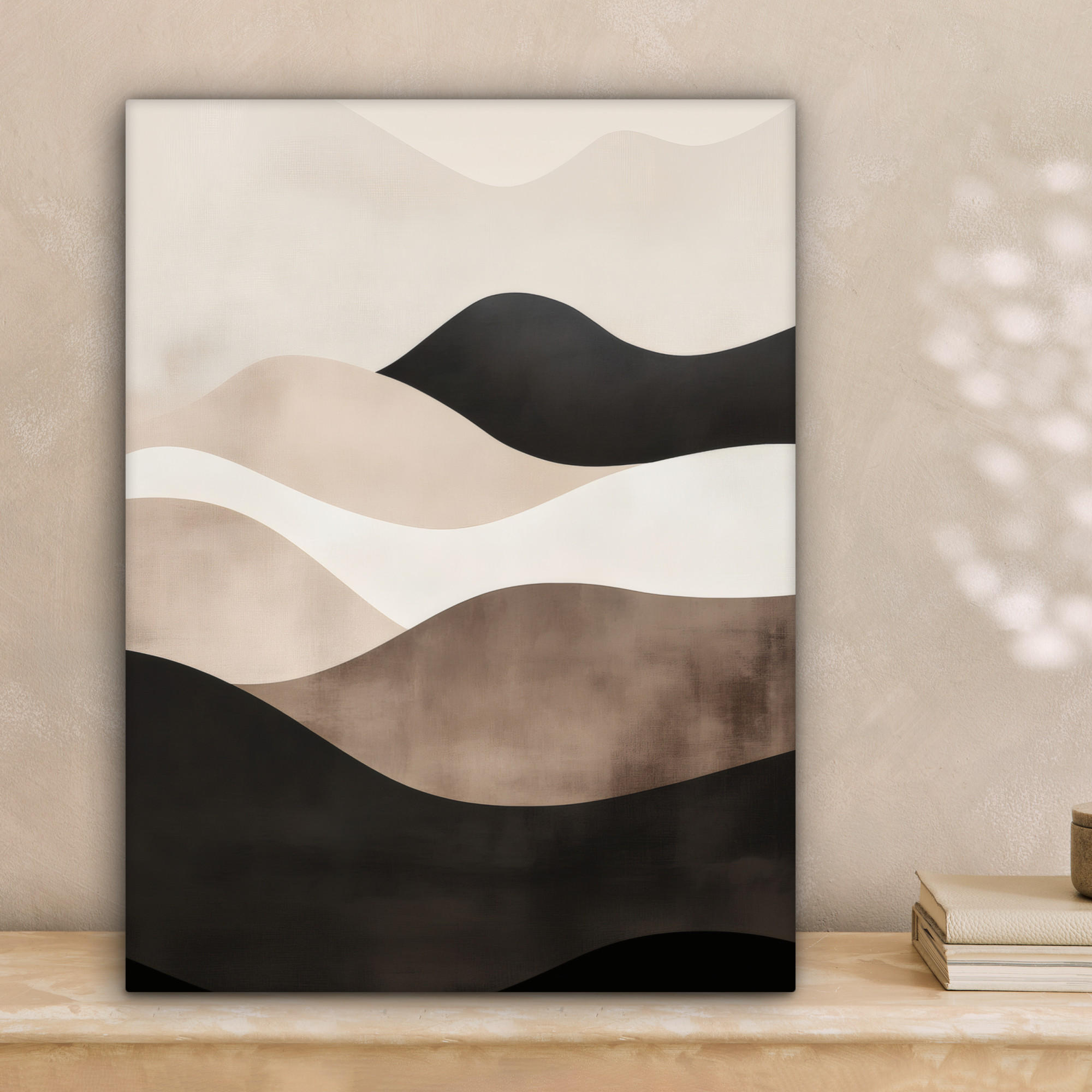 LEINWANDBILD Abstrakt - Landschaft - Wellen - Cremefarben 30x40 cm - Cappuccino, Textil (30/40cm) - MuchoWow