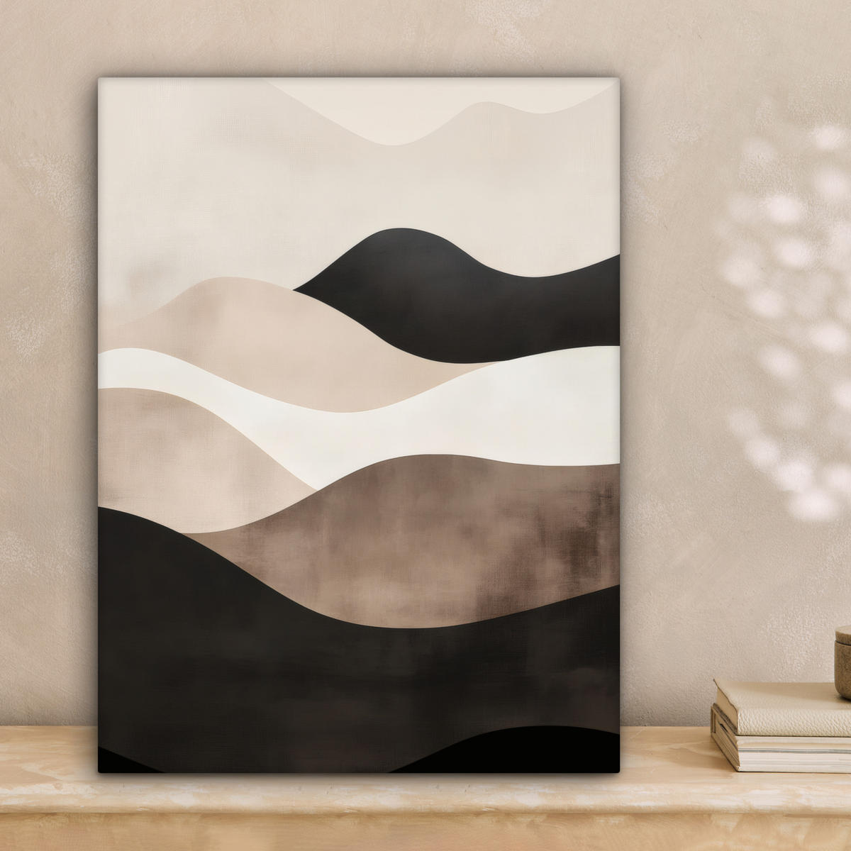 LEINWANDBILD Abstrakt - Landschaft - Wellen - Cremefarben 30x40 cm - Cappuccino, Textil (30/40cm) - MuchoWow