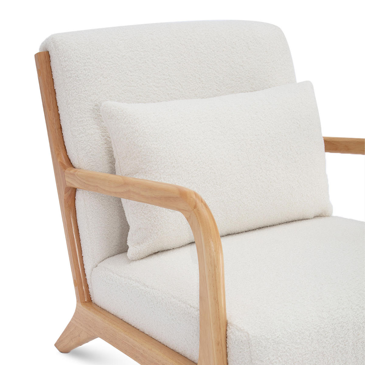 VINTAGE-SESSEL Marie Skandinavischer Weiß Bouclé - Weiß/Akaziefarben, Holz/Textil (65/74/84cm) - Sicaan