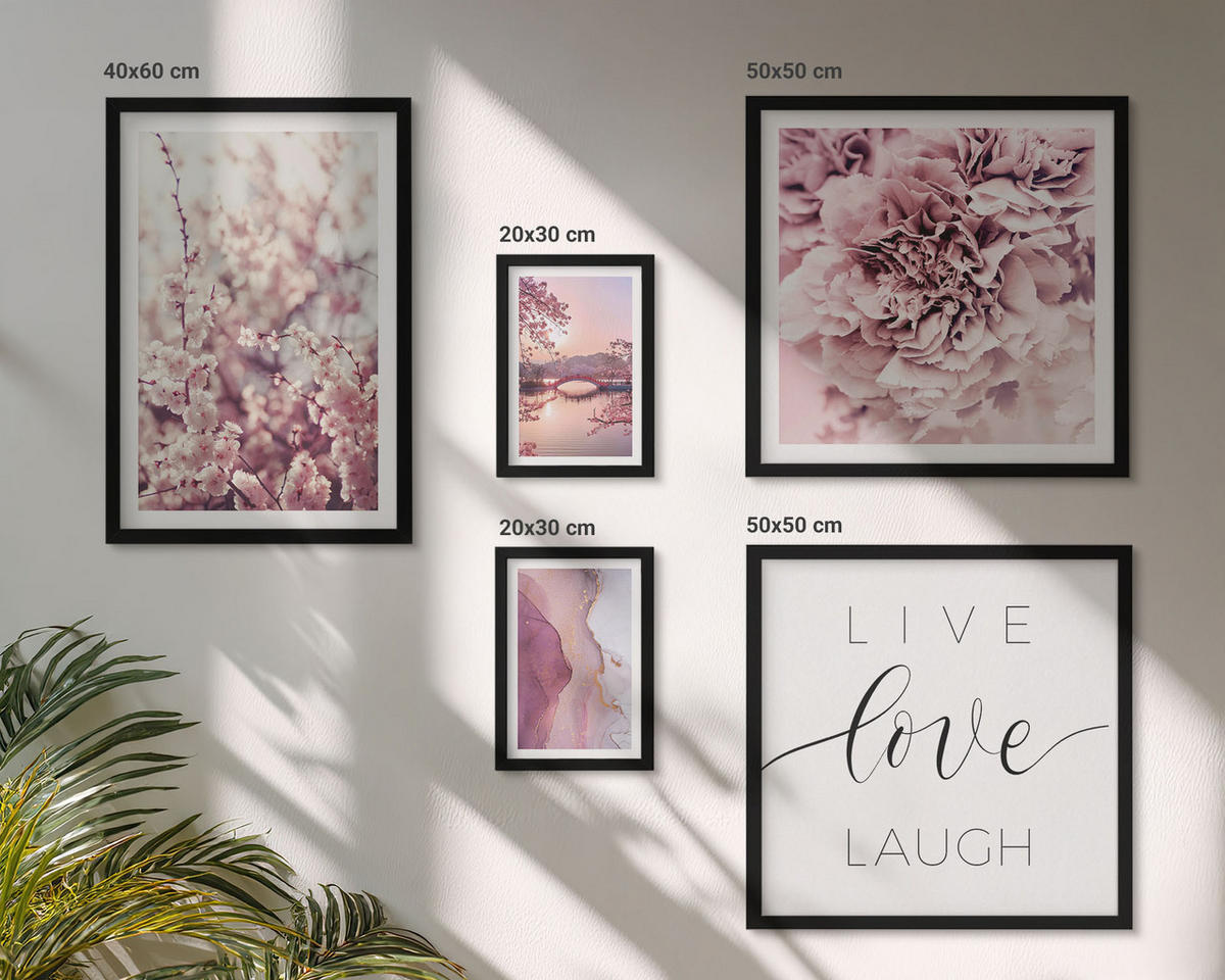 WANDBILDER 5er-Set - 50x50 cm & 20x30 cm & 40x60 cm Schwarzer Rahmen - Italienische Sonnenuntergänge - Schwarz, Kunststoff (40/60cm) - ArtPrintCave