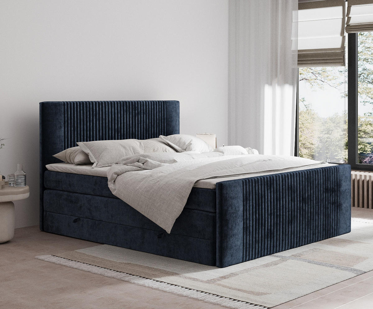 BOXSPRINGBETT Bergamo Marineblau 180/200 cm - Schwarz/Dunkelblau, Holz/Holzwerkstoff (180/200cm) - Maison de Reve