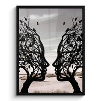 GERAHMTES BILD Strand - Meer - Menschen - Baum - Moderne Kunst 60x80 cm - Hellgrau, Papier (60/80cm) - MuchoWow