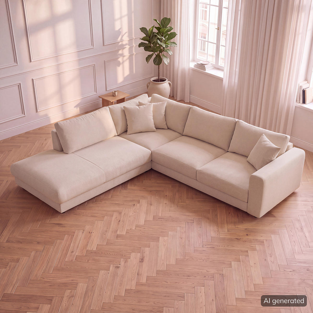 ECKSOFA mit Ottomane - Beige/Schwarz, Holz/Kunststoff (267/254cm) - home24