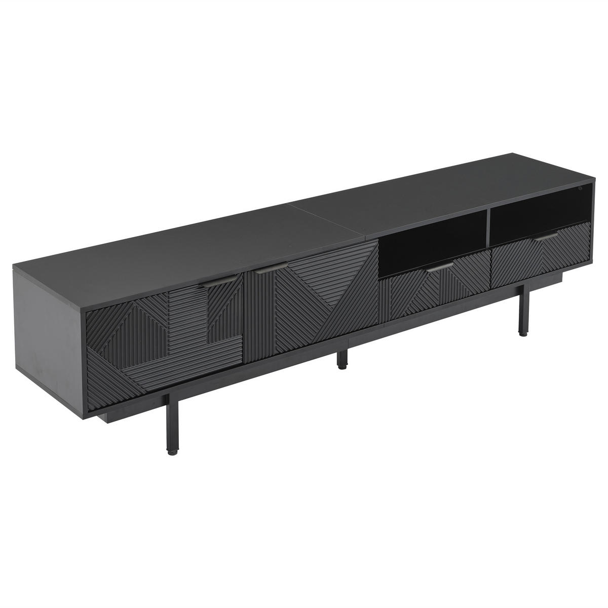 TV-ELEMENT in Schwarz TV Schrank mit Stauraum,Schubladen ,B200/T40/H51cm - Schwarz, Holzwerkstoff/Metall (200/51/40cm) - STILVORA