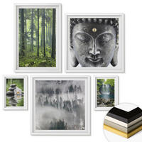 WANDBILDER 5er-Set - 50x50 cm & 20x30 cm & 40x60 cm Weißer Rahmen - Harmonie der Natur, Steine, Wasser, Buddha - Weiß, Kunststoff (40/60cm) - ArtPrintCave