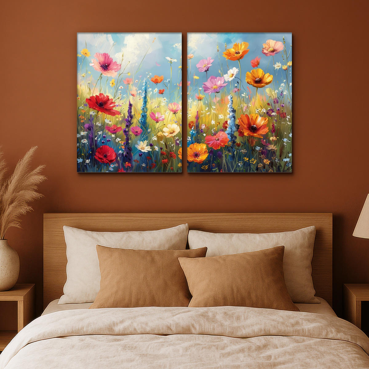 LEINWANDBILD 2er Set Blumen - Frühling - Farbenfroh - Sommerlich 120x80 cm - Orange, Textil (120/80cm) - MuchoWow