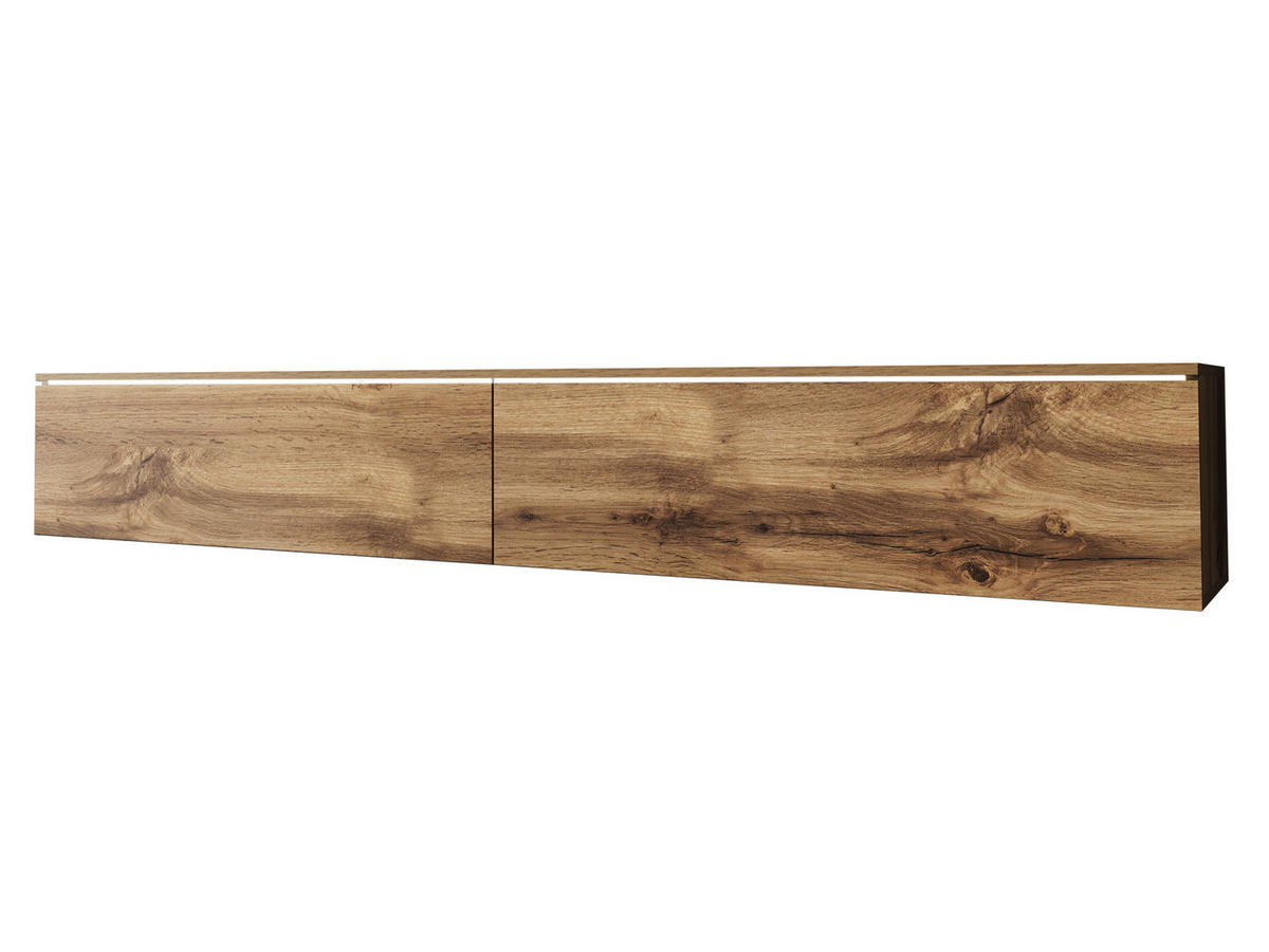 TV-LOWBOARD D180 mit weißer LED Beleuchtung - Silberfarben/Eiche Wotan, Holzwerkstoff/Kunststoff (180/30/33cm) - MIRJAN24