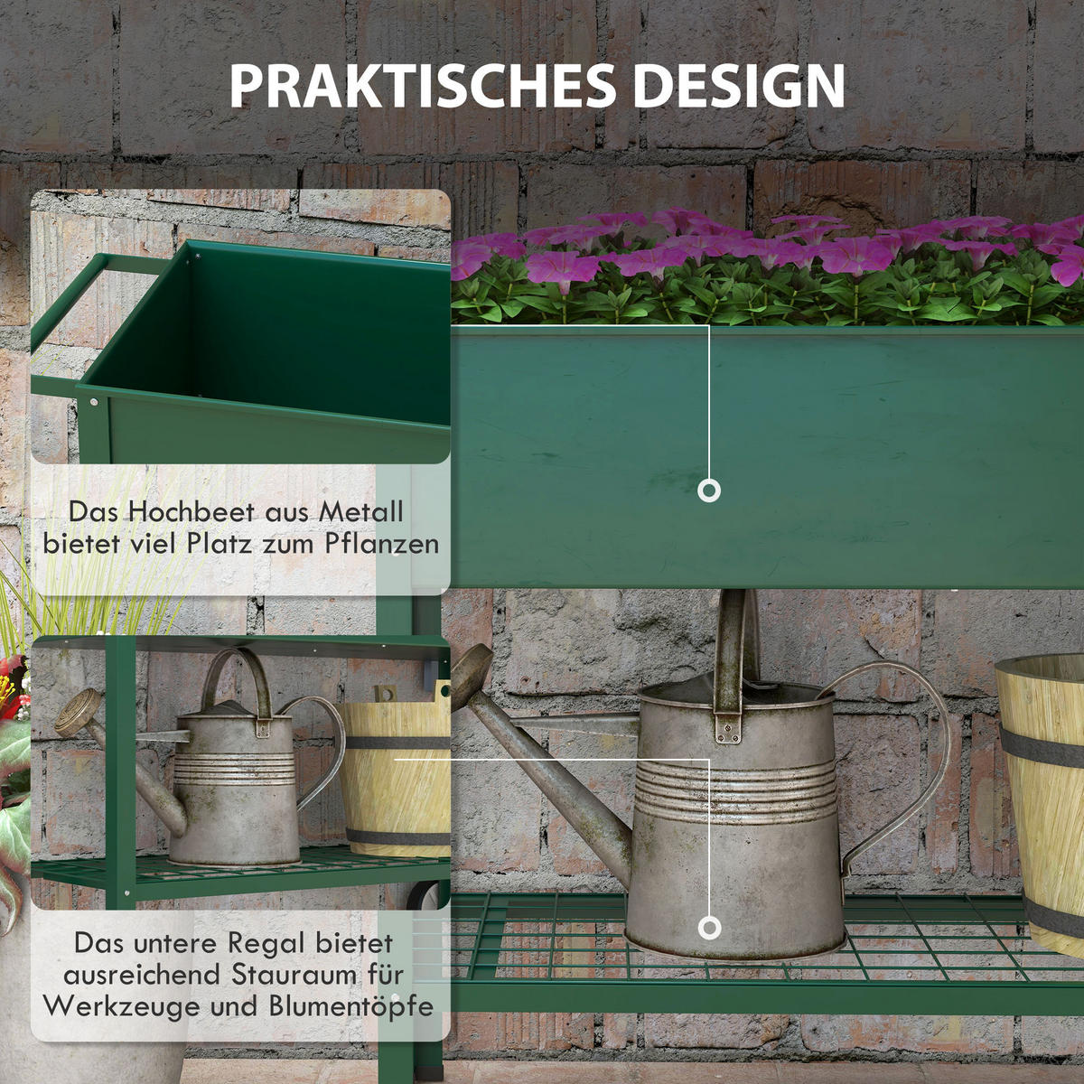 HOCHBEET, Grün, Metall, Kunststoff - Grün, Metall (44/80/109cm) - Outsunny