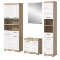 BADMÖBEL-SET weiß Hochglanz, Eiche 4-teilig 186 cm, viel Stauraum - Weiß Hochglanz/Eichefarben, Holzwerkstoff (186/191/34cm) - Inn.Furn