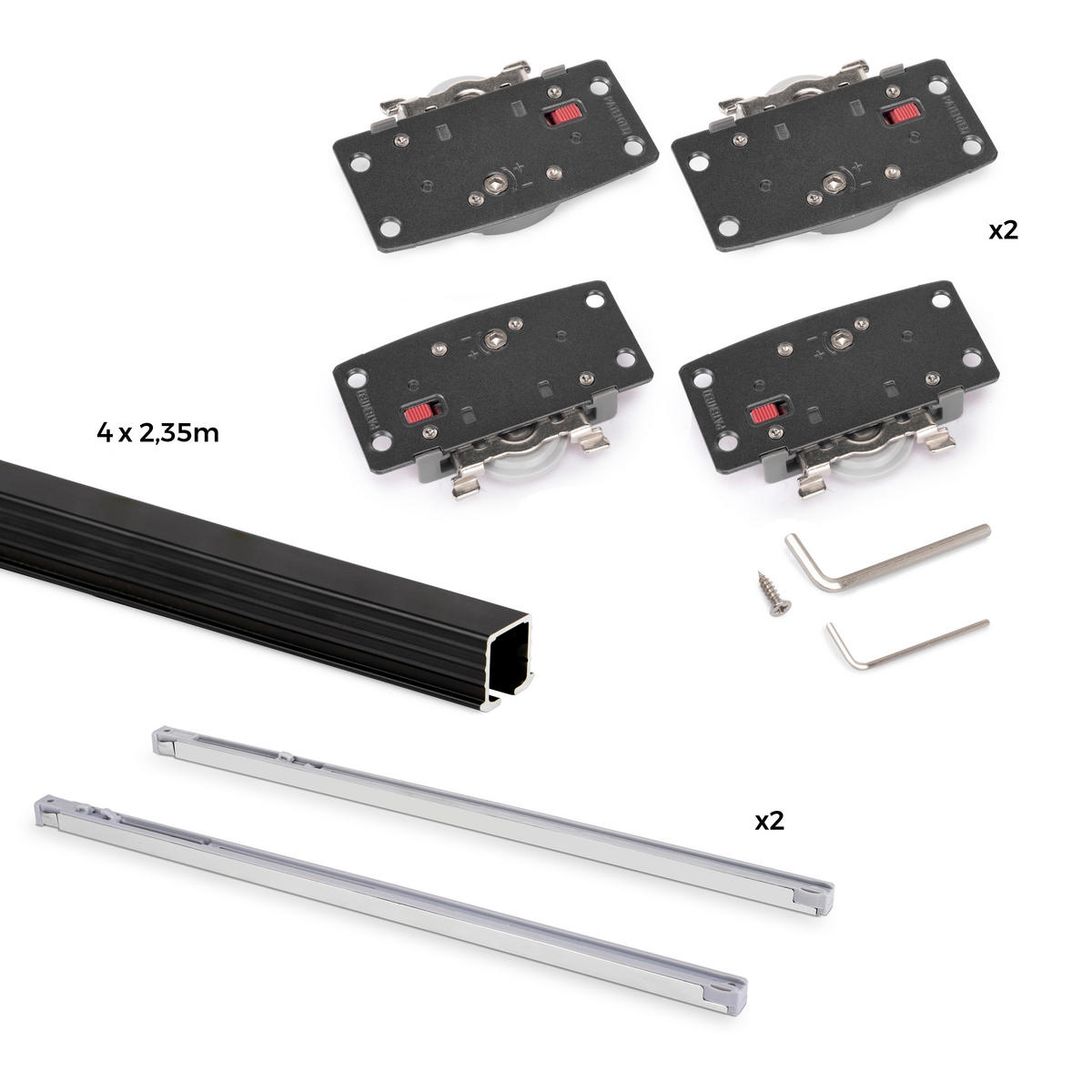 BESCHLAGSET für Flow2 2 Schiebetüren mit sanftem Schließen und eingelassenen Schienen 2,35 m, ohne Paneele, Schwarz lackiert - Schwarz, Metall (8.5/5/240cm) - EMUCA