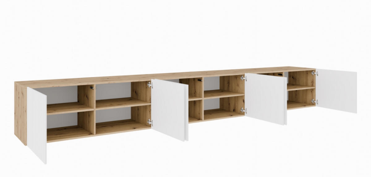 TV-SCHRANK Weiß NOELI Geschlossen Gerillt Artisan 300 cm - Weiß, Holzwerkstoff (300/41/40cm) - Sepro Meble