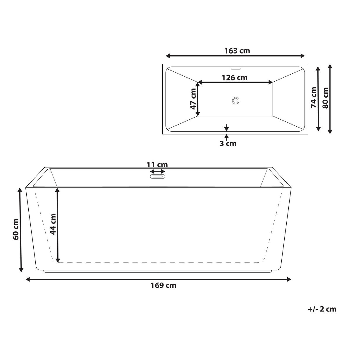 FREISTEHENDE BADEWANNE 81x169x60 cm weiß Gocta - Weiß, Kunststoff (81/60/169cm) - Beliani