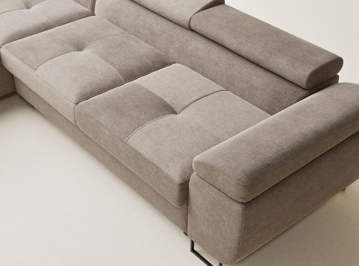 ECKSOFA Concord Grau braun Chenille-Stoff - Links Seite - Graubraun/Schwarz, Holz/Holzwerkstoff (203/277cm) - Maison de Reve