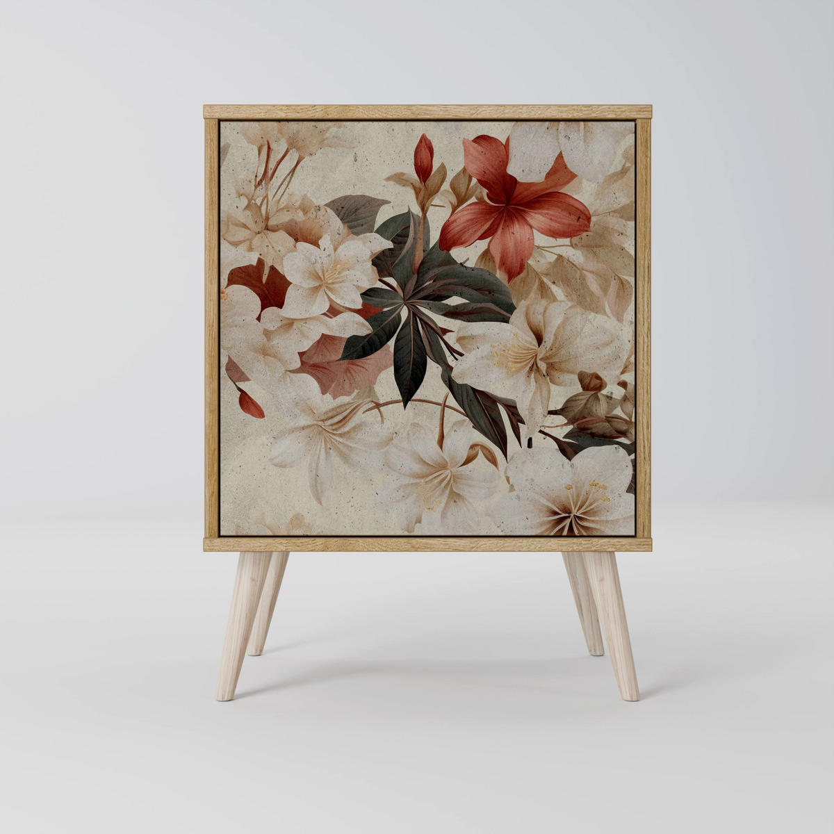 SIDEBOARD PETAL HARMONY, Grau, 57,5x42x77,5 cm, Schräge Buchenholzfüße - Buchefarben/Multicolor, Holzwerkstoff/Buchenholz (57.5/77.5/42cm) - SpaceRebels
