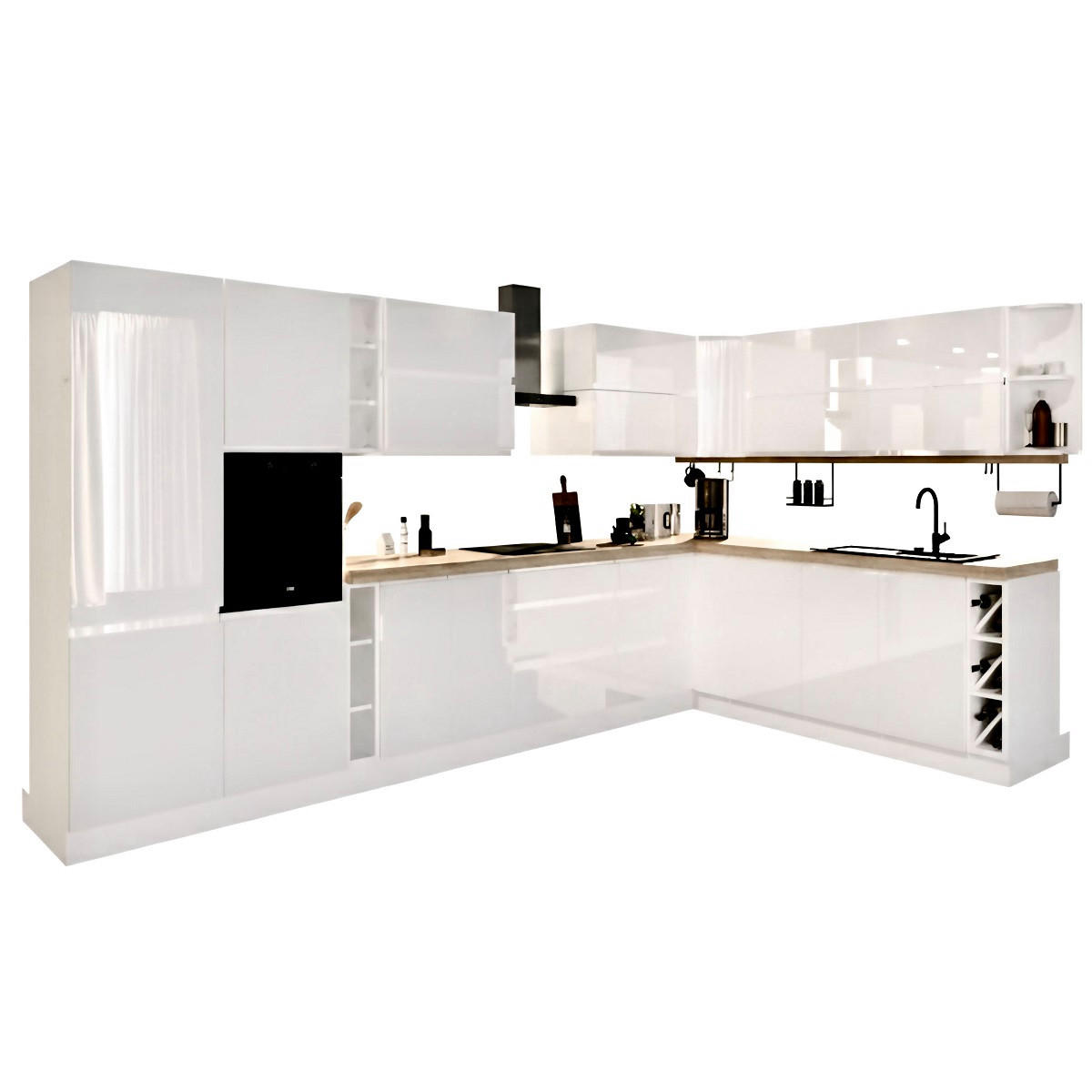 WINKELKÜCHE 420 cm x 240 cm - Aspen KA7-M420 - in Weiß/Hochglanz - Weiß Hochglanz, Holz (660/212/58cm)