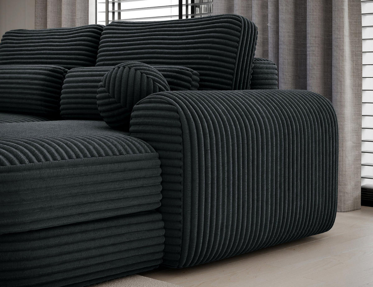 ECKSOFA RIPELI L-Form mit Schlaffunktion & Bettkasten – Modernes 3-Sitzer Sofa, Wellenfederung, 217 × 175 cm - Dunkelgrün/Schwarz, Kunststoff (175/217cm) - Wohnideebilder
