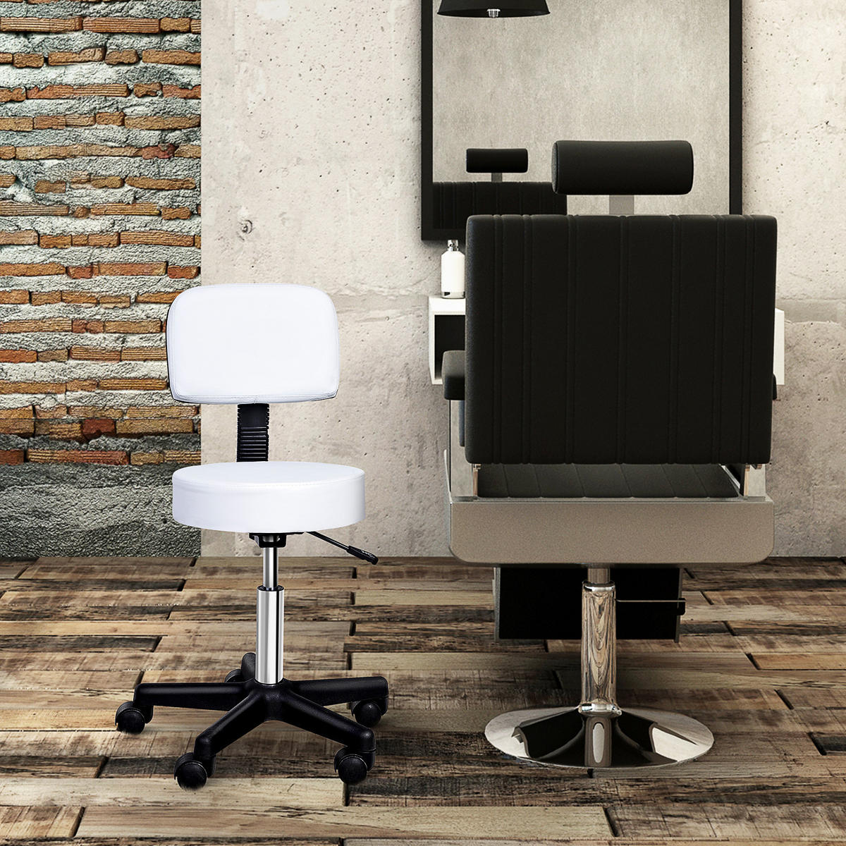 ARBEITSHOCKER höhenverstellbar Rollhocker Drehhocker mit Lehne Rollen Büro Weiß - Weiß, Kunststoff (35/84/35cm) - HOMCOM