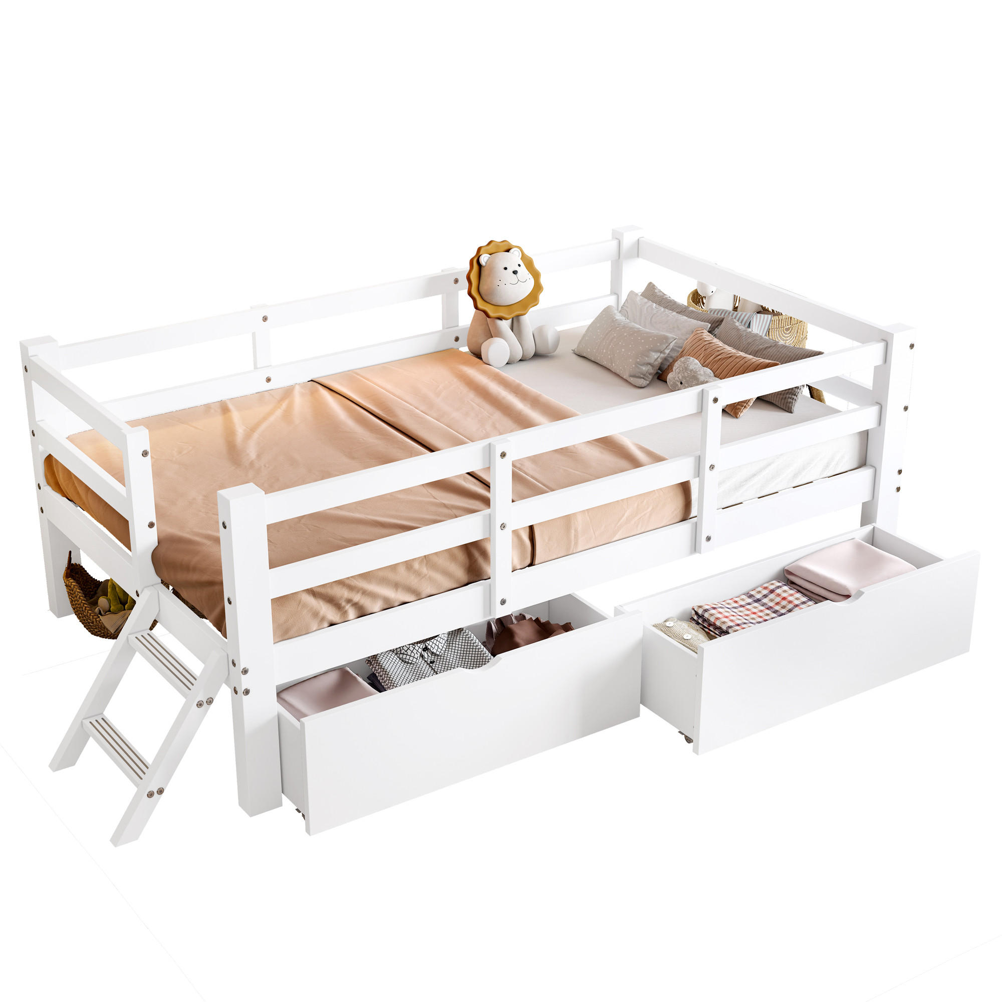 KINDERBETT 90/200 cm in Weiß mit 2 Schubladen - Weiß, Holz/Holzwerkstoff (90/200cm) - WISHDOR