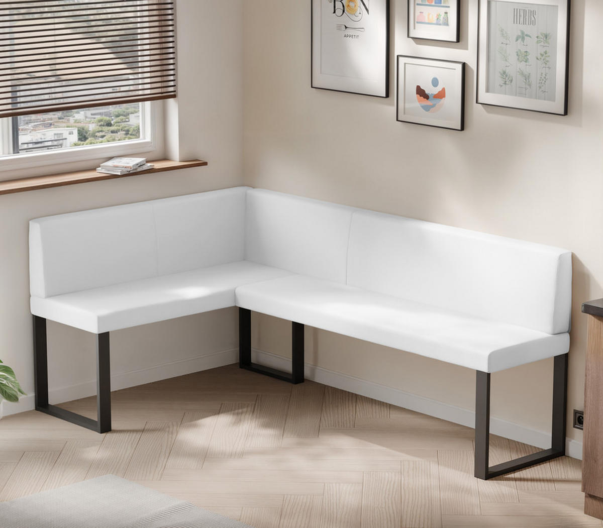 ECKBANK links SANA U Kunstleder glatt, 128/168 cm Weiß - Weiß, Kunststoff/Textil (128/168cm) - Idohome