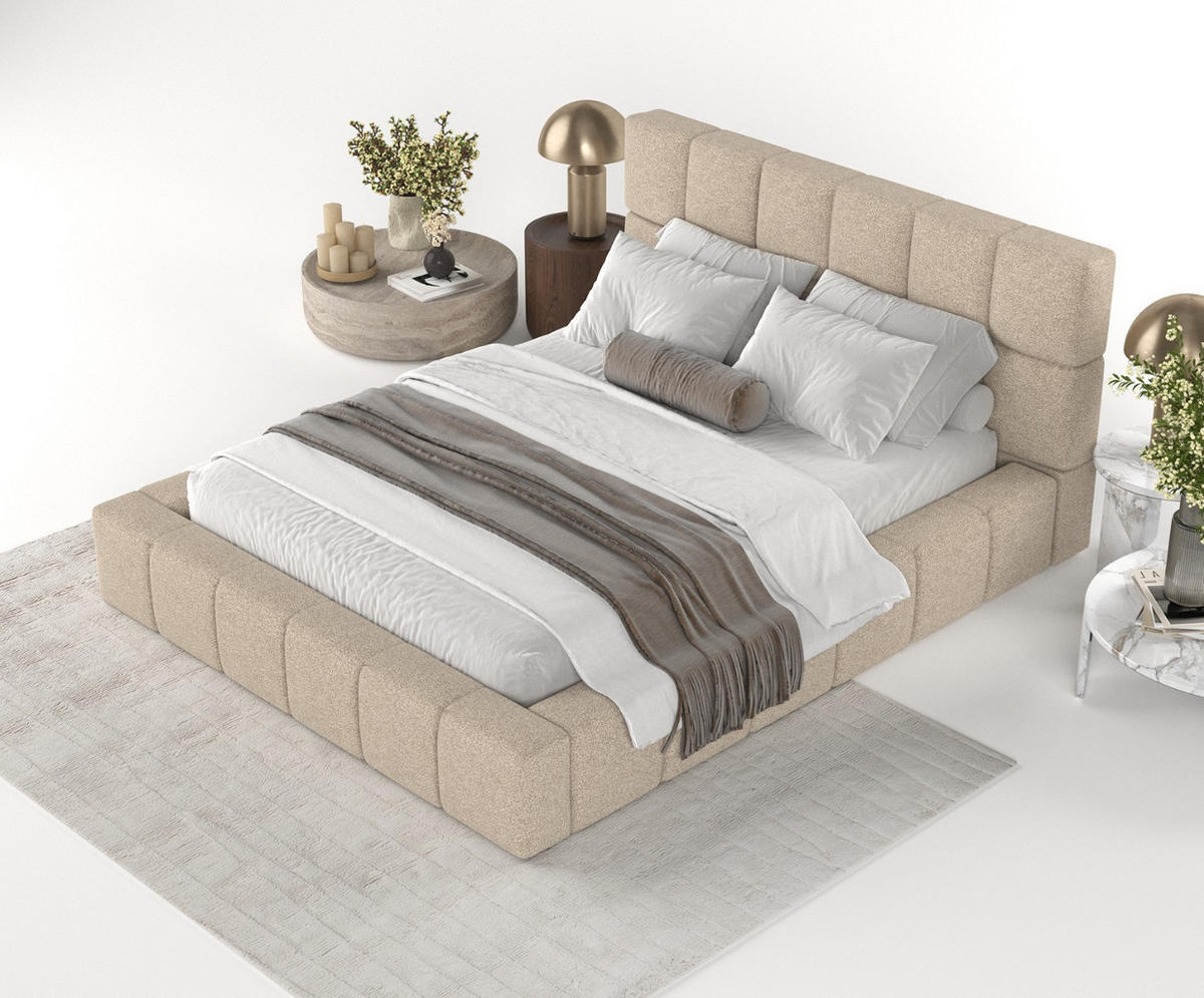 POLSTERBETT Paros mit Stauraum 160/200 cm Hellbeige im Bubble Stoff - Sandfarben/Schwarz, Holz/Holzwerkstoff (160/200cm) - AltaBeds