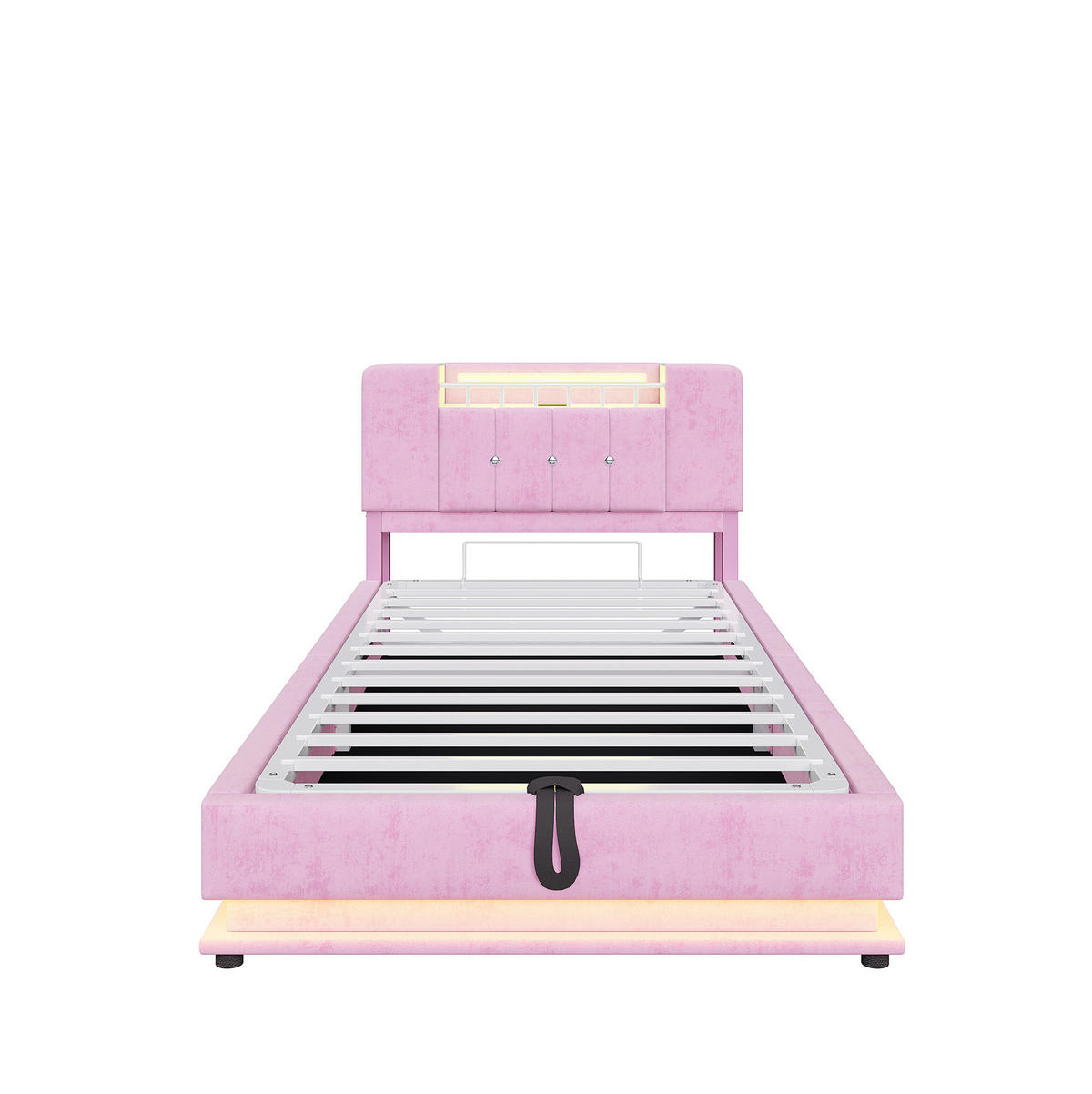 KINDERPOLSTERBETT aus Samt 90x200 cm Rosa mit LED-Beleuchtung, USB-Anschluss und hydraulischem Stauraum - Rosa, Textil (90/200cm) - IVMEU