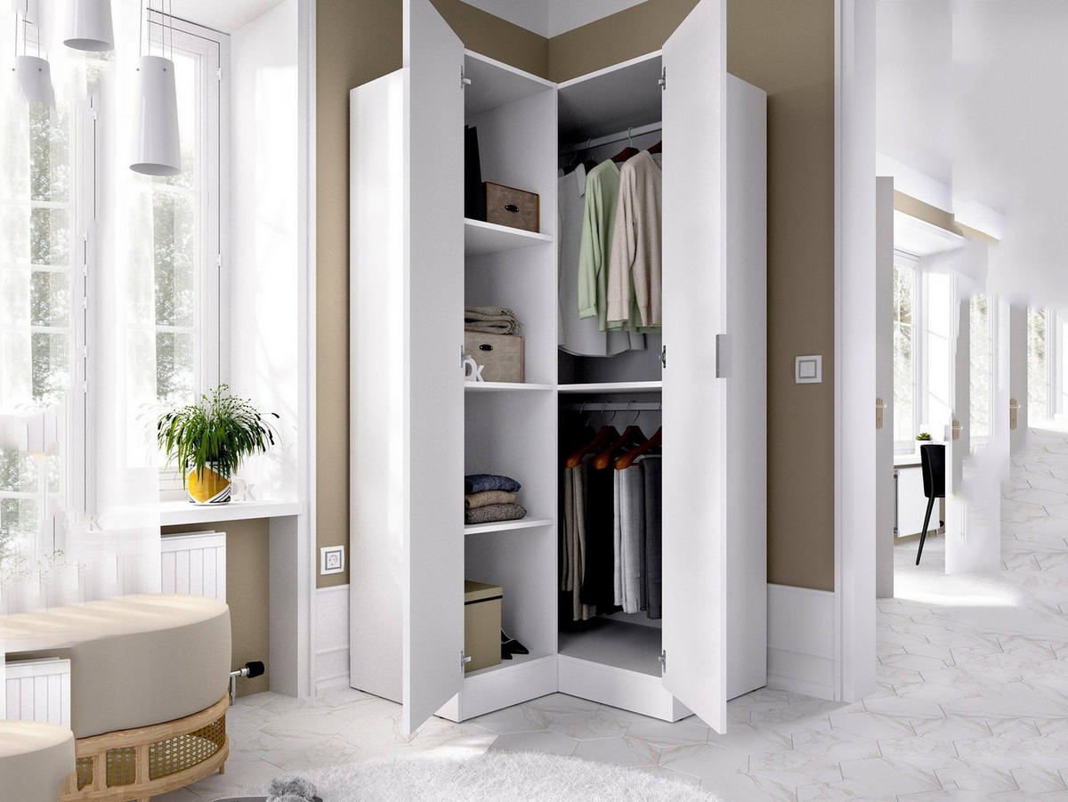 ECKKLEIDERSCHRANK Holz-Effekt Weiß 92.5x90.5h184 - Weiß, Holzwerkstoff (91/184/93cm) - DMORA