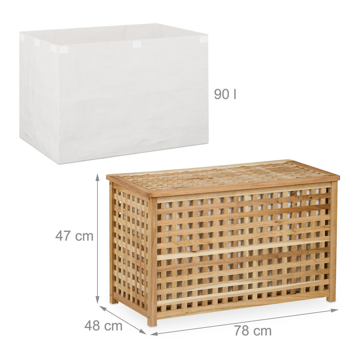 WÄSCHETRUHE - Hellbraun, Holz/Textil (78/47/48cm) - Relaxdays