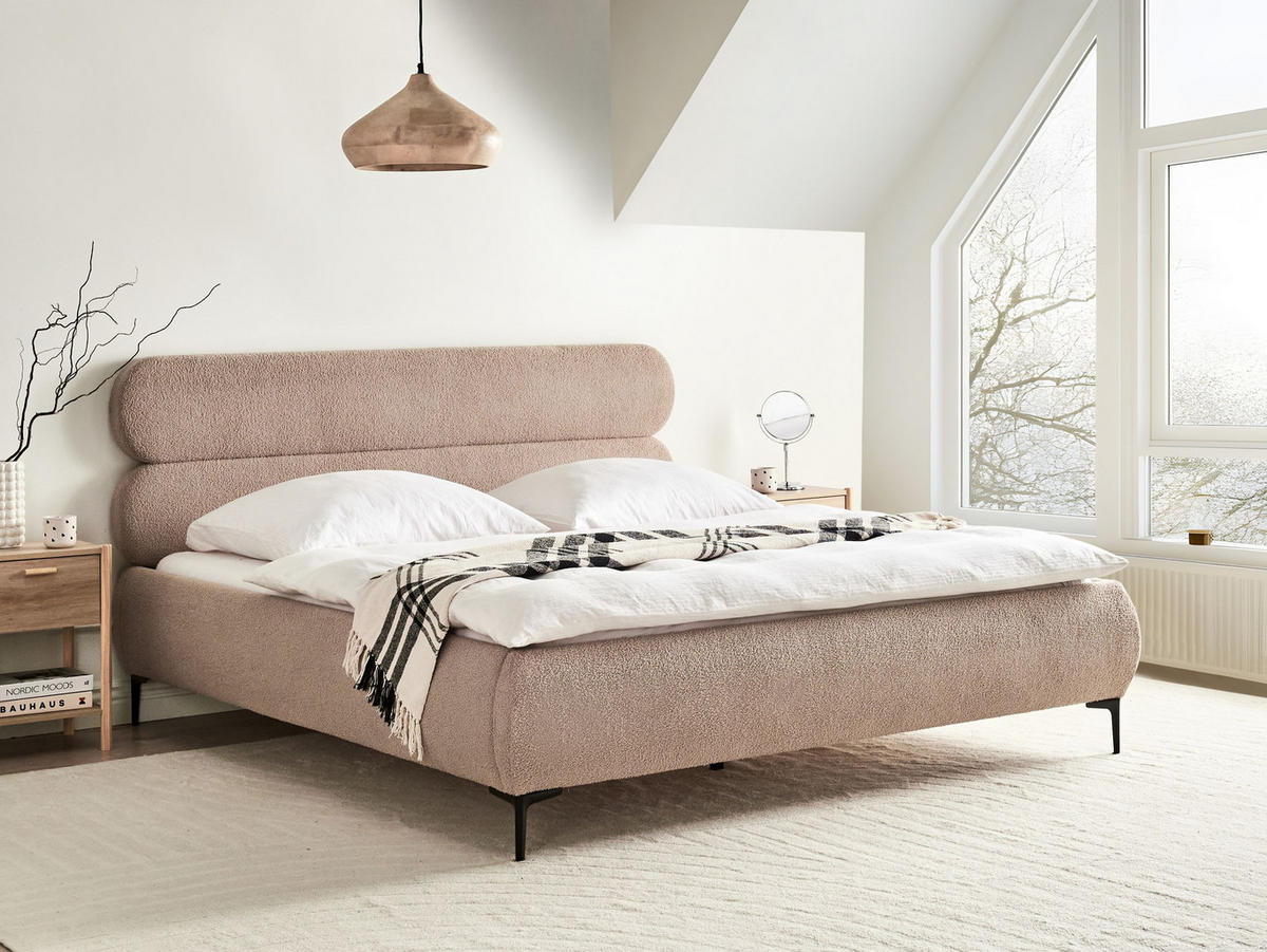 BETT mit Lattenrost 180/200 cm Taupe Lessay - Taupe/Schwarz, Textil (180/200cm) - Beliani