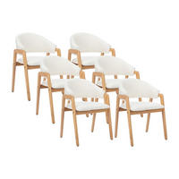 STUHL mit Armlehnen 6er-Set - Bouclé-Stoff & Kautschukholz - Weiß - SOLUNA - Weiß, Textil (53.5/82/56cm) - Vente-Unique