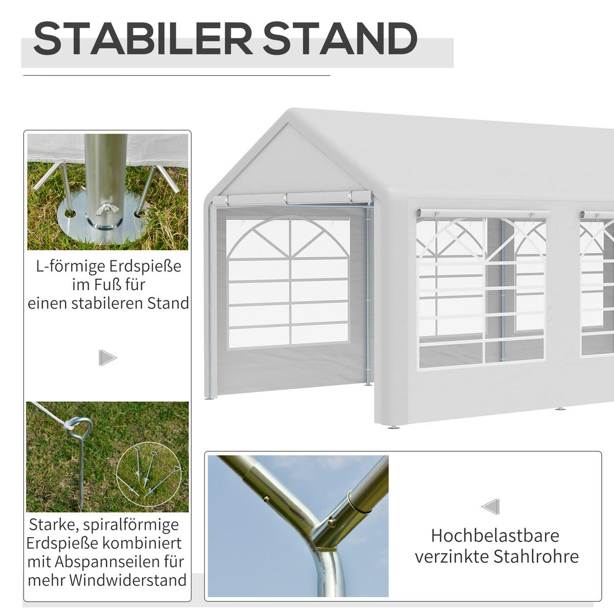 PAVILLON Partyzelt Polyester+Metall Weiß - Silberfarben/Weiß, Kunststoff/Metall (300/280/600cm) - Outsunny