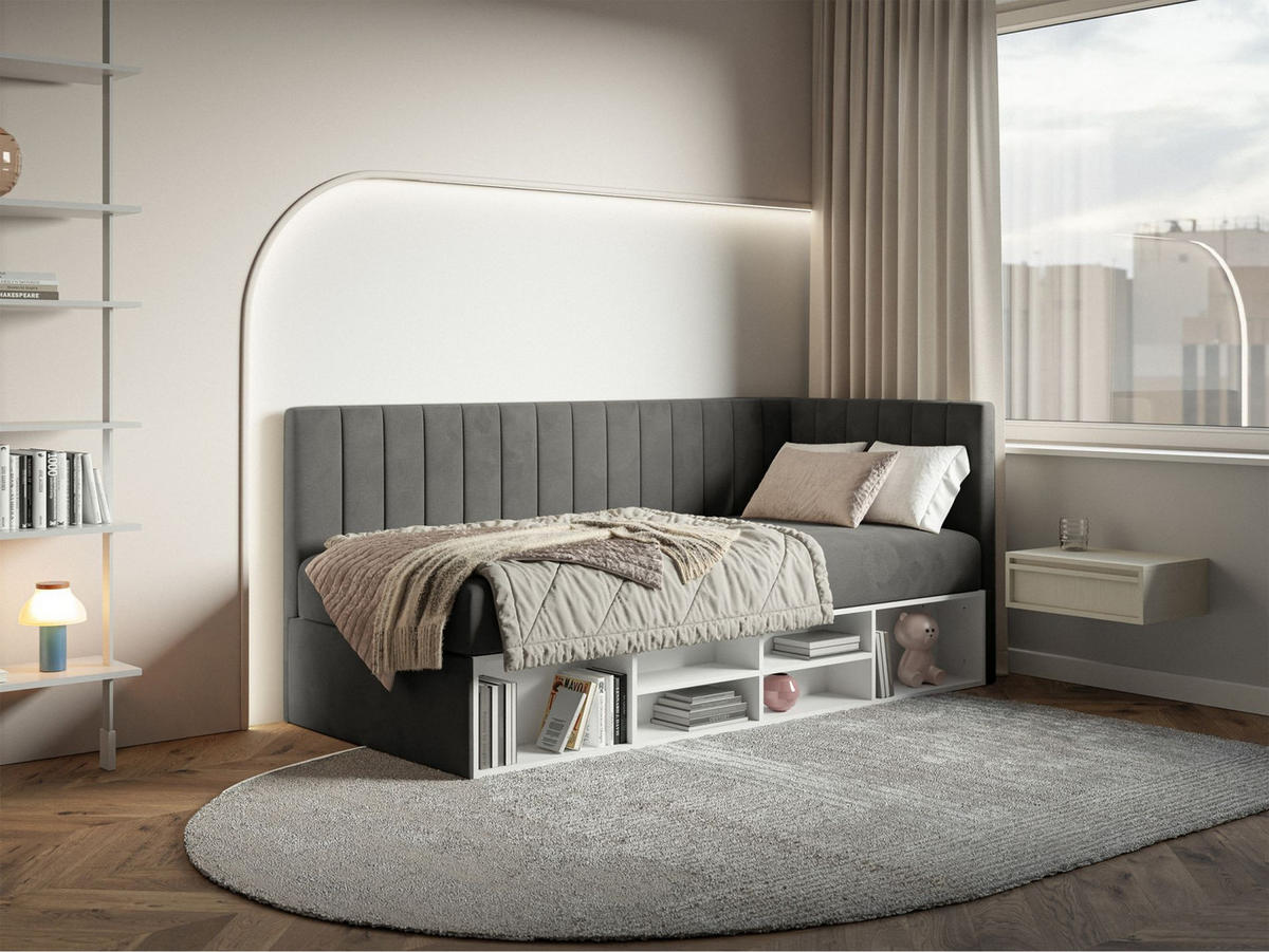 JUGENDBETT Ventrio Dunkelgrau Easy-Clean-Samtbezug 90x200 cm - Dunkelgrau, Holz/Textil (90/200cm) - Selsey
