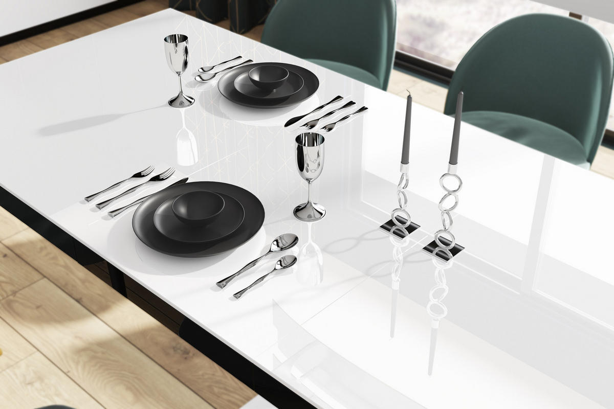 ESSTISCH rechteckig Weiß Hochglanz - Schwarz ausziehbar 160-256 cm - Schwarz Hochglanz/Weiß Hochglanz, Holzwerkstoff (89/160/75cm) - designimpex