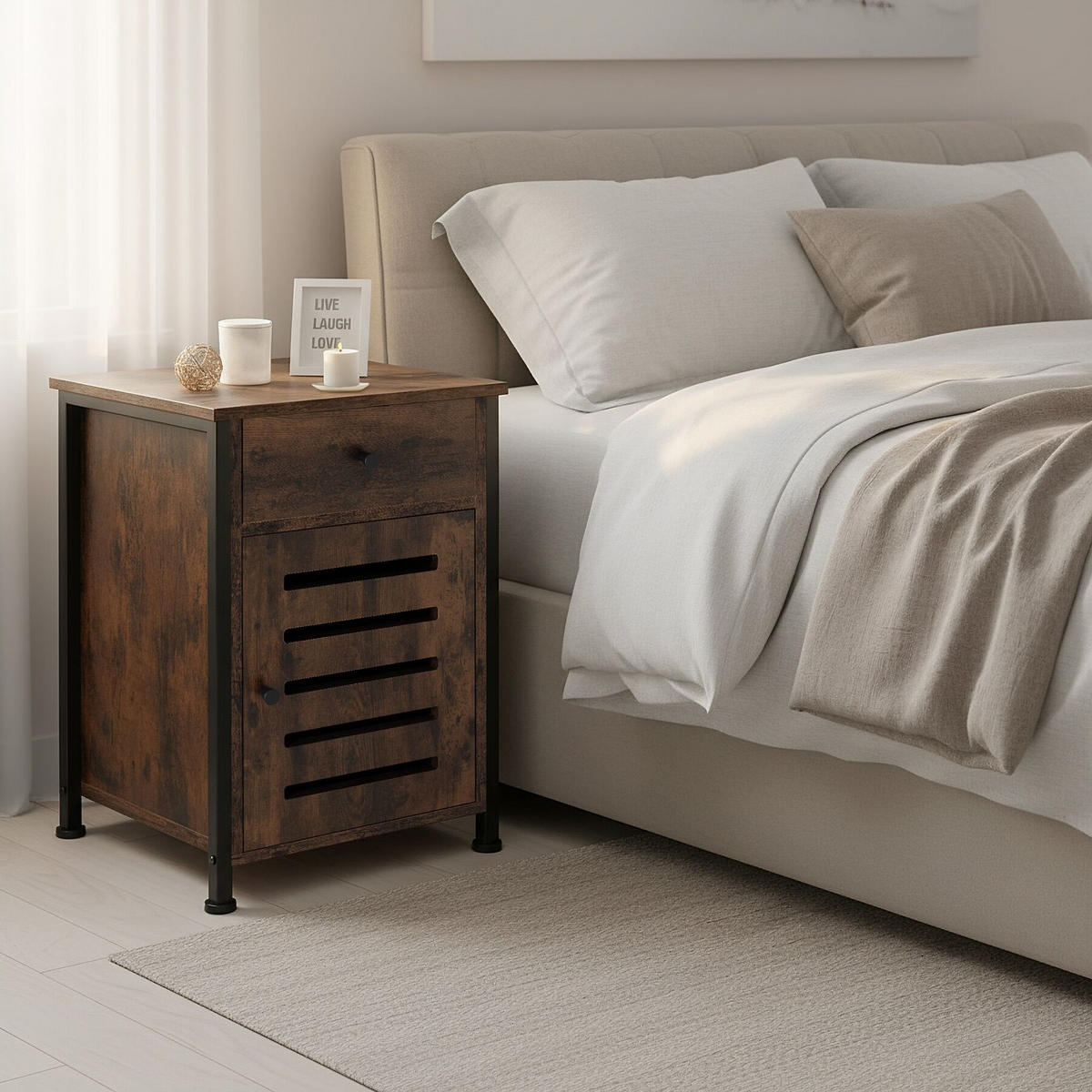 NACHTSCHRANK Waterford, 40 x 42 x 60,5 cm, Industrial Holz dunkel, rustikal - Rostfarben, Holzwerkstoff (40/60.5/42cm) - tectake