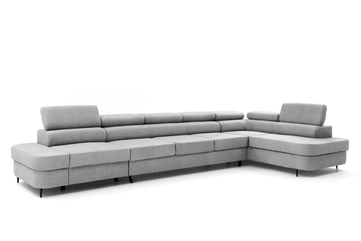 ECKSOFA PRIAM XXL L-Form Rechts mit Schlaffunktion 125x265 Velours Hellgrau - Hellgrau/Schwarz, Holz/Textil (203/420cm) - Muffo