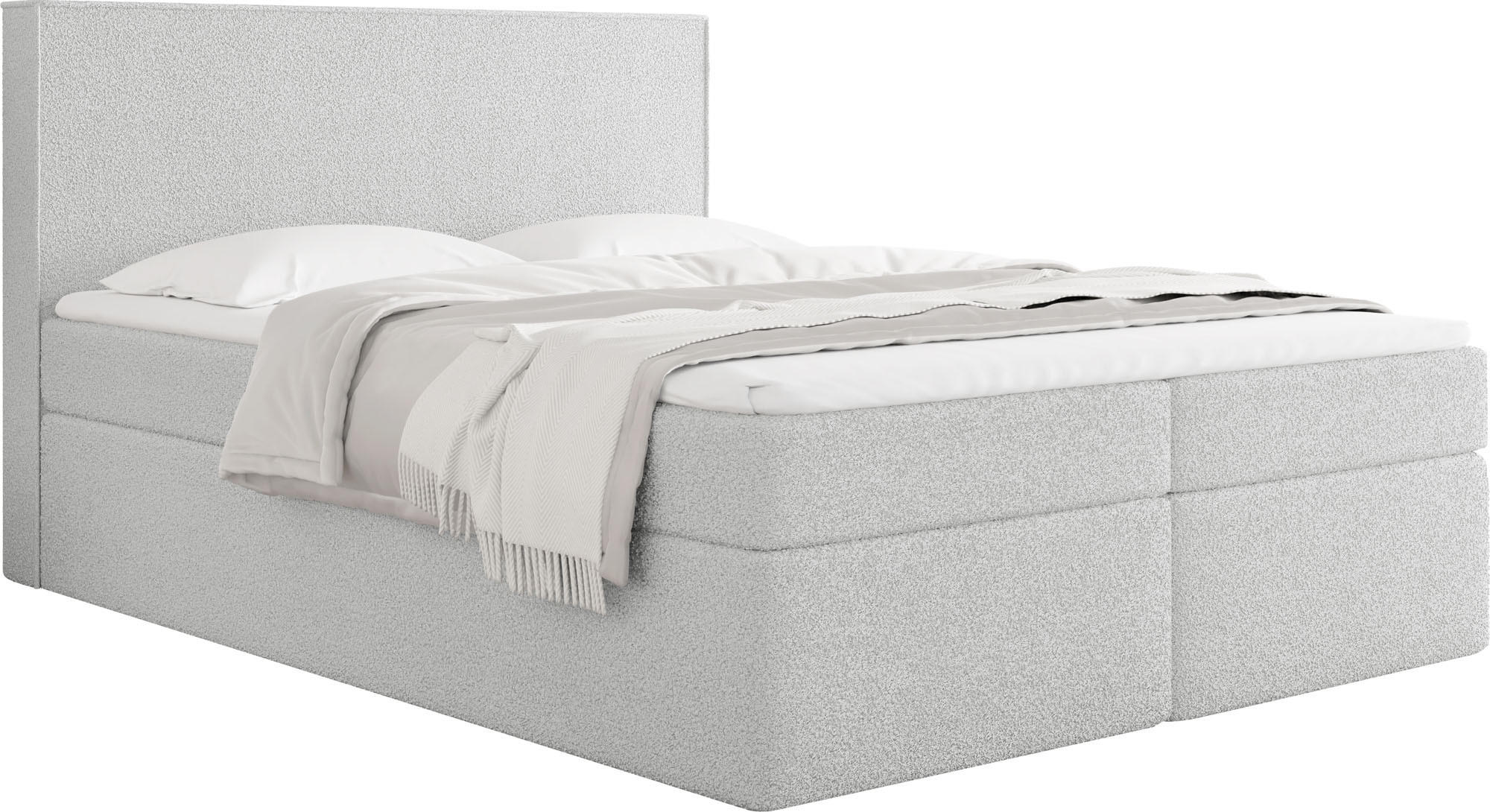 BOXBETT Terra mit Bettkasten, Grau Boucle 140x200 cm – inkl. H3 Matratze und H2 Visco Topper - Hellgrau/Grau, Holzwerkstoff/Kunststoff (140/200cm) - WFL GROUP