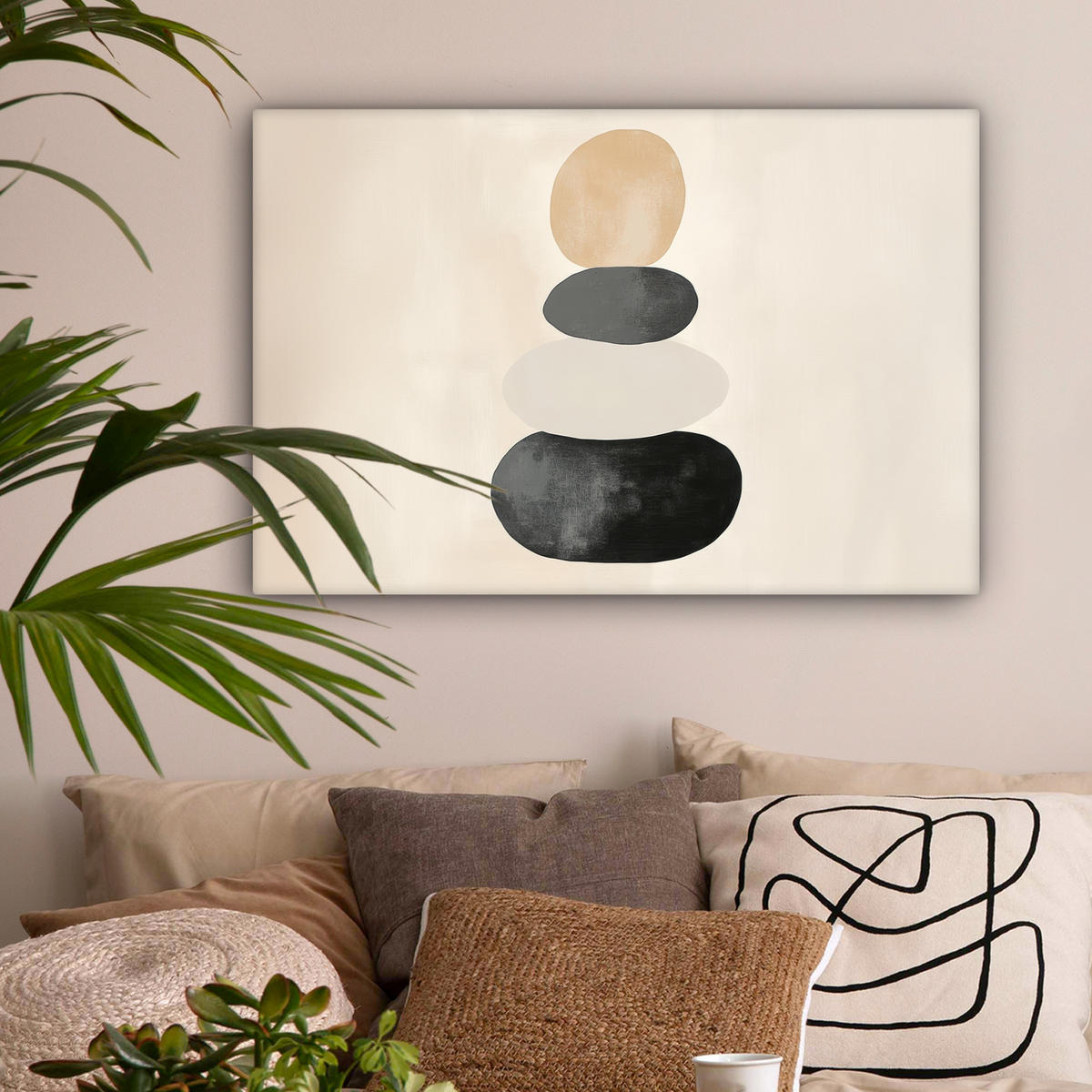 LEINWANDBILD Japandi - Wabi sabi - Beige Gemälde 60x40 cm - Taupe, Textil (60/40cm) - MuchoWow