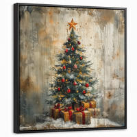 LEINWAND Bilder mit Rahmen - Weihnachtsbaum - Vintage - Weihnachten - Geschenk - 50x50 - Rostfarben, Textil (50/50cm) - MuchoWow