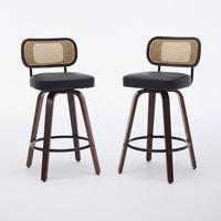 BARHOCKER SET 2 STK. 90 cm Walnuss & Schwarz Drehbare Rattan Barstühle mit Polstersitz - Schwarz, Leder (56/90/43cm) - Urban Meuble