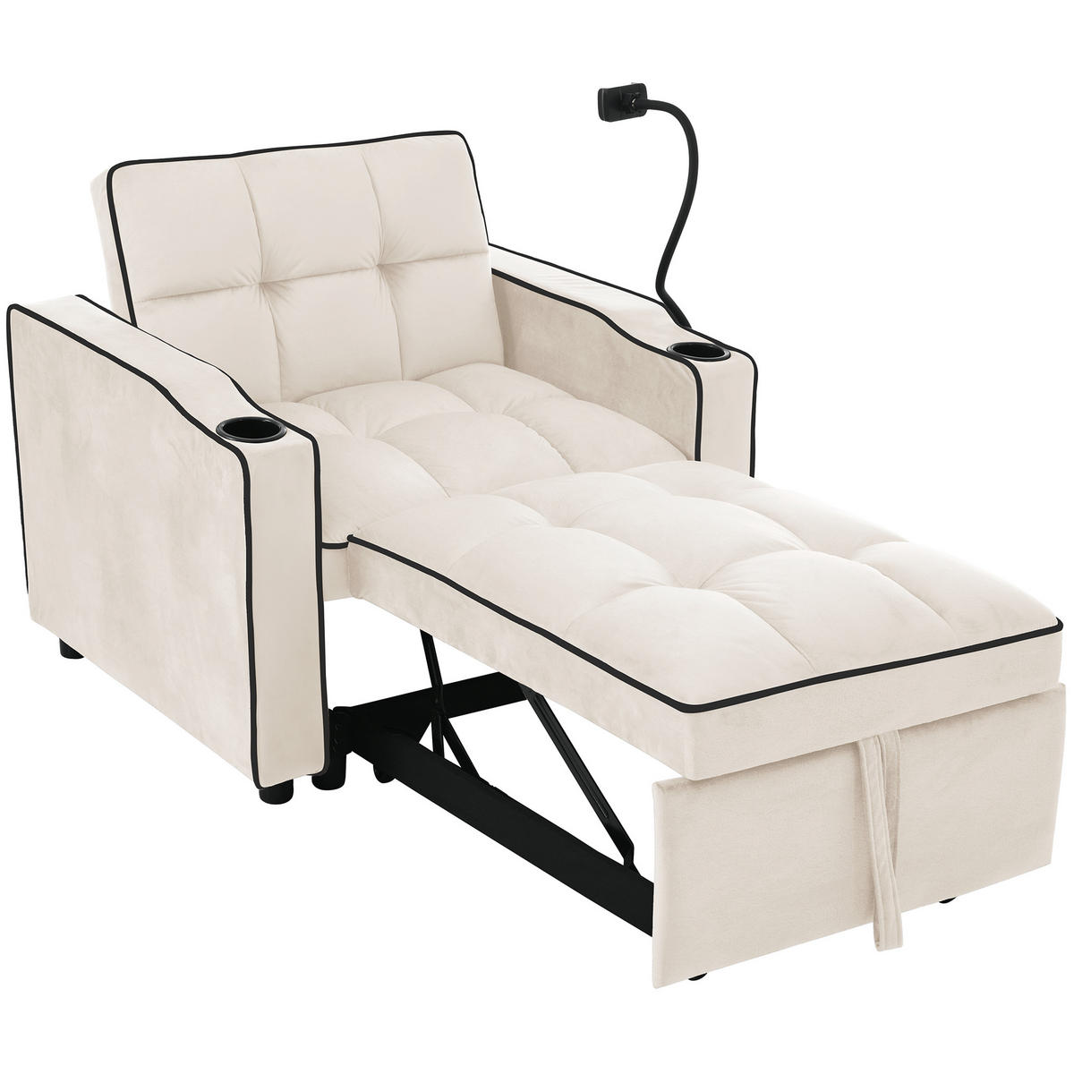 SCHLAFSESSEL Schlafsofa 3-in-1 Ausziehbares Einzel 83/167/76 cm Beige mit Getränkehaltern und Handyhalter - Beige, Kunststoff (83/76/167cm) - OKWISH