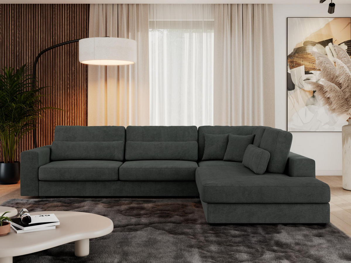 ECKSOFA Savona Dunkelgrau Strukture - rechts - Dunkelgrau/Schwarz, Kunststoff/Textil (249/316cm) - MKS