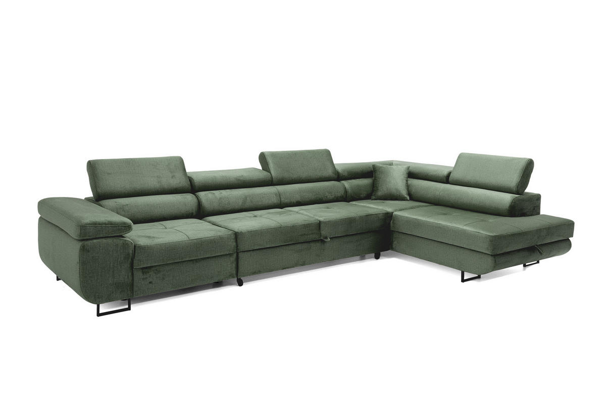 ECKSOFA WILD MAXI Rechts Dunkelgrün - Chromfarben/Dunkelgrün, Holz/Textil (203/350cm) - Muffo