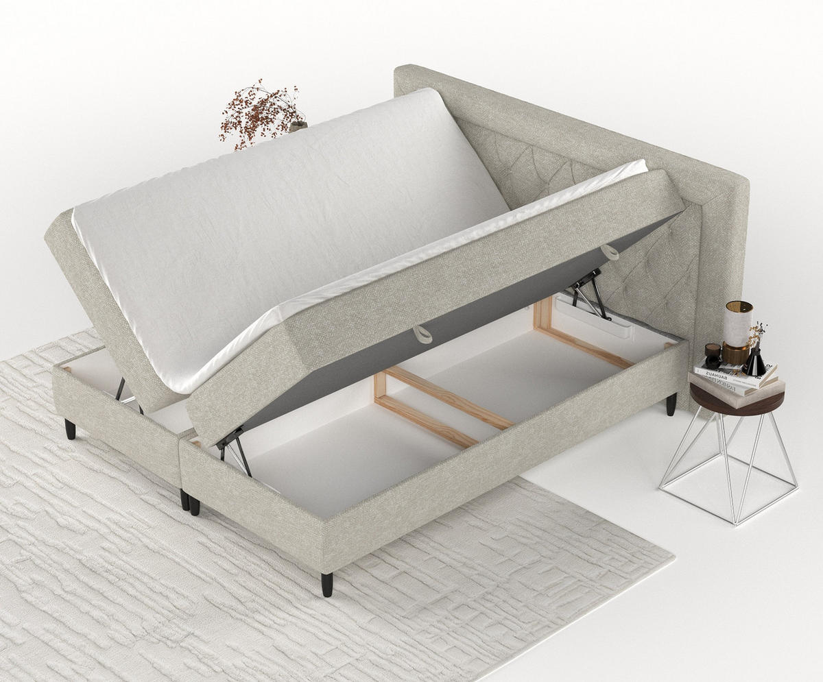 BOXBETT Avani Beige Grau 160/200 cm - Beige/Schwarz, Holz/Holzwerkstoff (160/200cm) - Maison de Reve