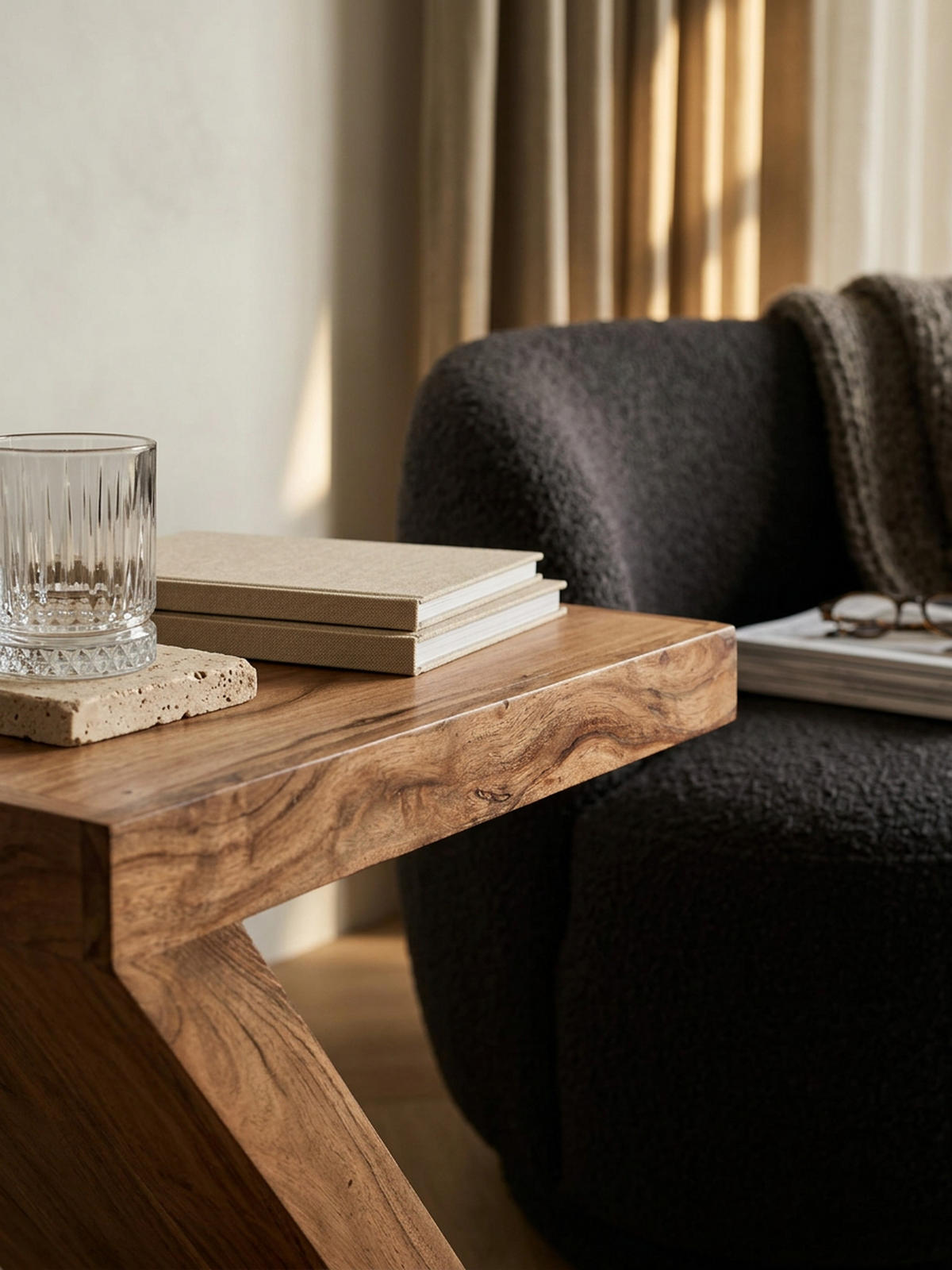 BEISTELLTISCH Massivholz Z-Form Handgefertigt, Beige 44x30x59 cm - Beige, Holz (30/44/59cm) - KADIMA DESIGN