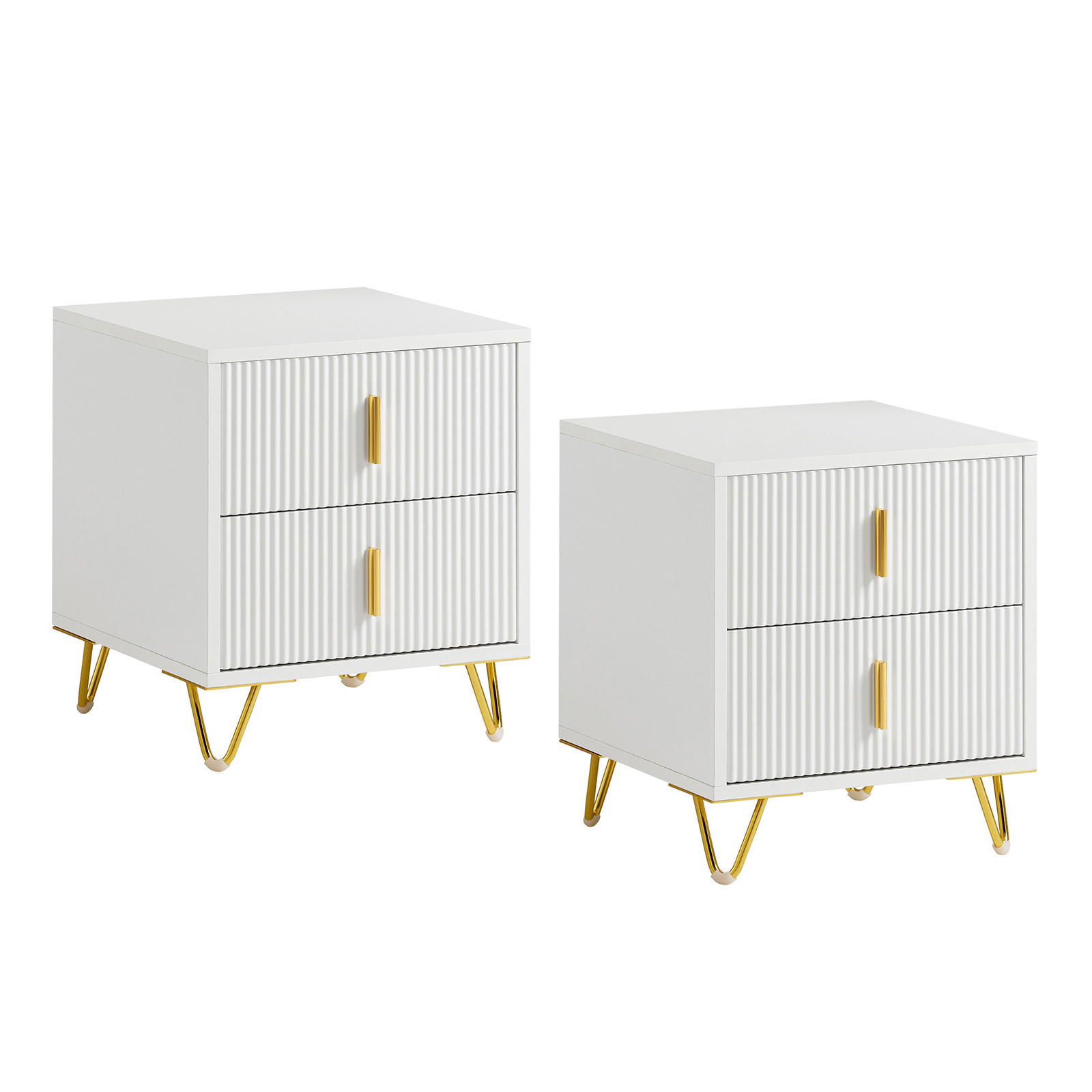 NACHTTISCH 2er Set, Beistelltisch mit 2 Schubladen, Weiß 40x47x40cm - Weiß, Holzwerkstoff (40/47/40cm) - SoBuy