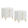 NACHTTISCH 2er Set, Beistelltisch mit 2 Schubladen, Weiß 40x47x40cm - Weiß, Holzwerkstoff (40/47/40cm) - SoBuy