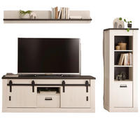 WOHNWAND weiß Pinie, anthrazit Landhaus, Wohnkombination 3-teilig 233 cm - Anthrazit/Weiß, Holzwerkstoff/Metall (233/170/43cm) - Furn.Design