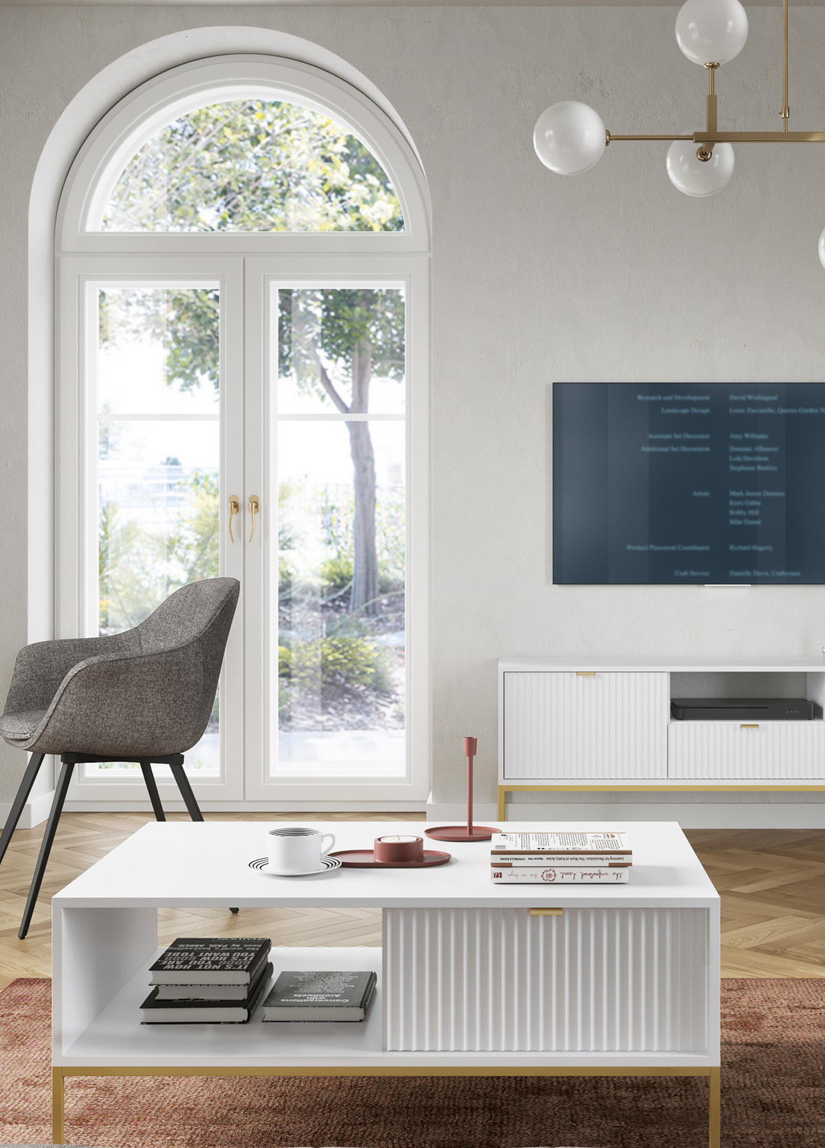 COUCHTISCH NOVA - L104, goldenen Akzenten, 104x68x46 cm Weiß - Goldfarben/Weiß, Holzwerkstoff/Kunststoff (68/104/46cm) - DomoHome
