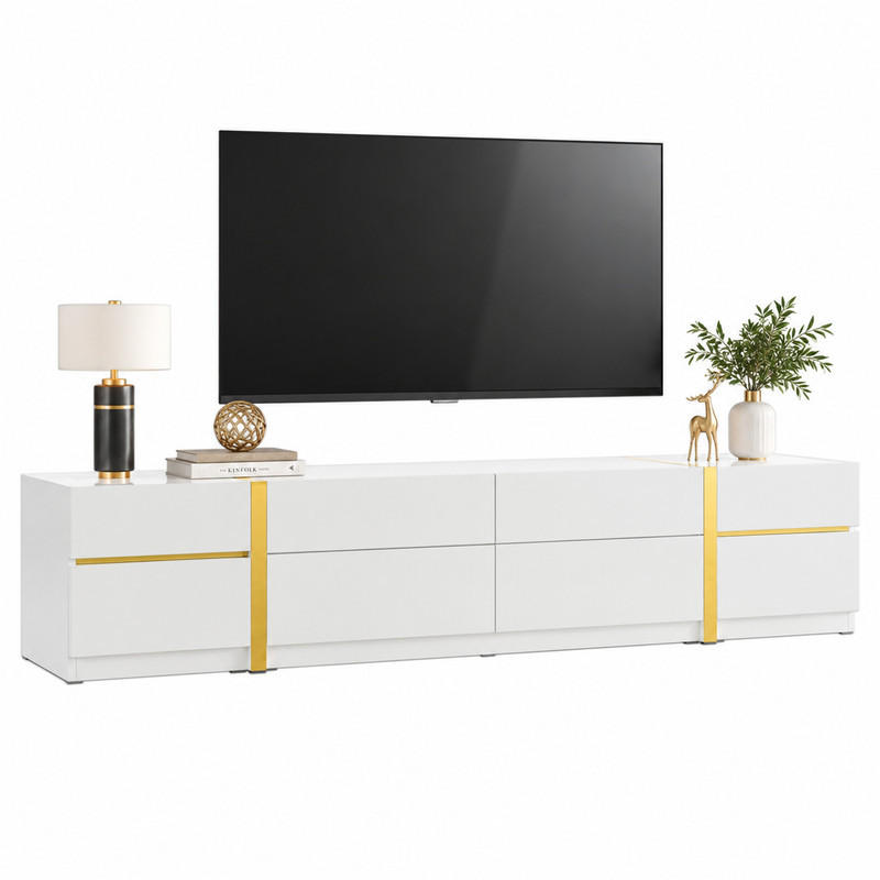 TV-SCHRANK mit 4 Schubladen und 2 Türen 180 cm MDF Weiß Hochglanz - Weiß, Holzwerkstoff (40/38/180cm) - Beauniv