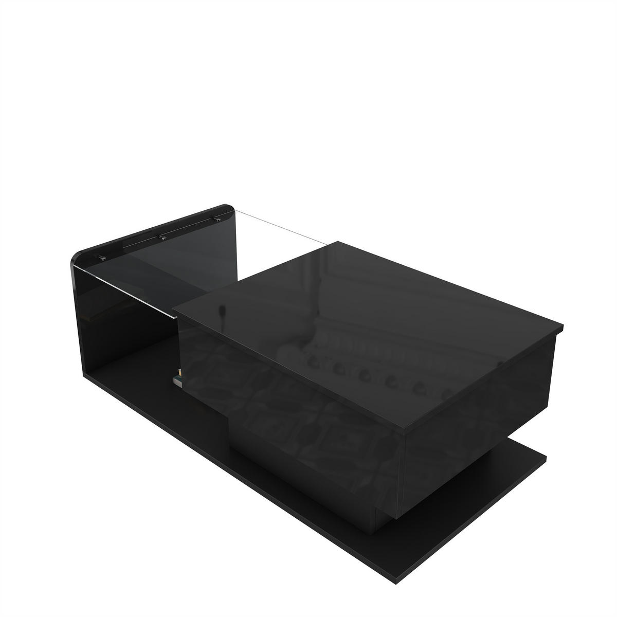 COUCHTISCH 100/60 cm schwarz höhenverstellbar mit Glasplatte und LED-Beleuchtung - Schwarz, Holzwerkstoff (110/50/47.5cm) - OKWISH